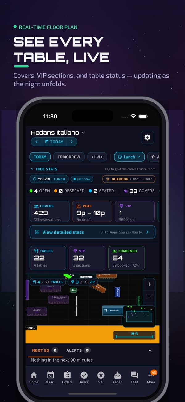 Aedan Rose app: real-time floor plan