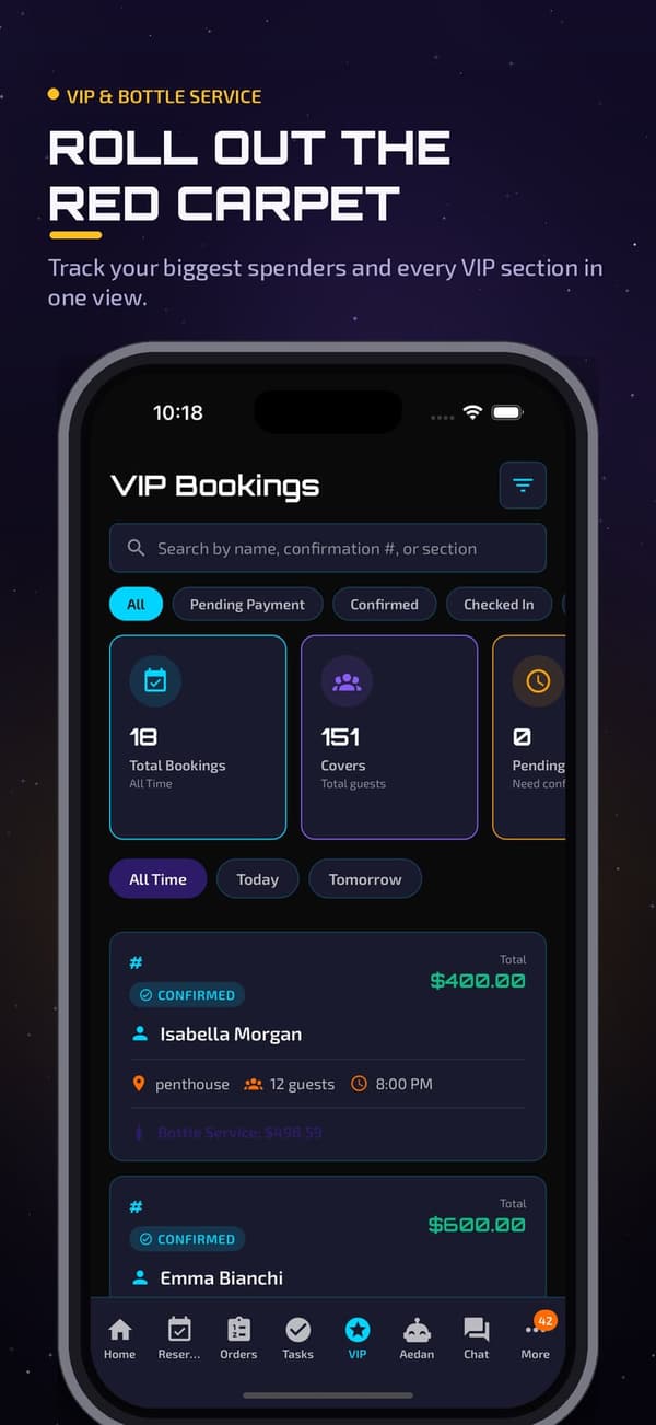 Aedan Rose app: VIP bookings and bottle service