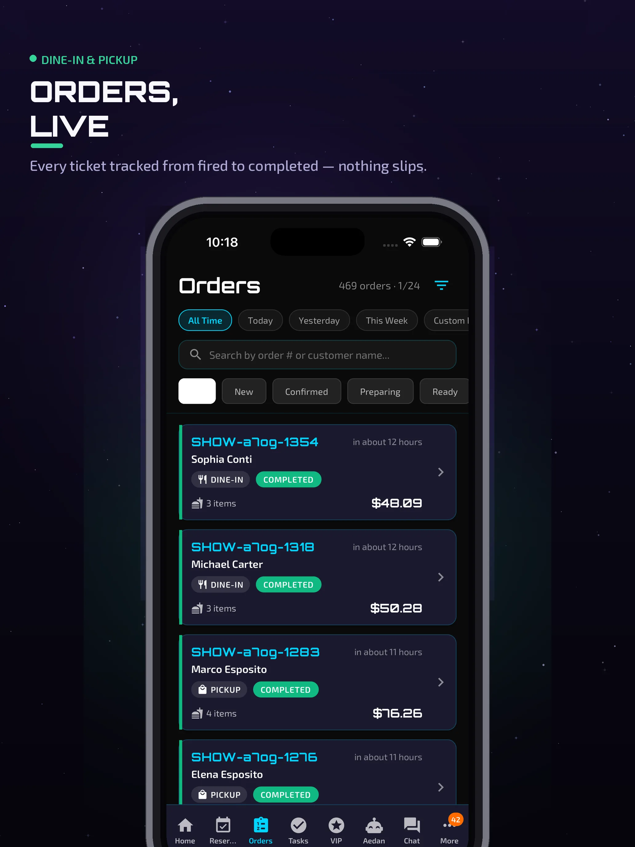 Aedan Rose online ordering screen on an iPad taking a direct guest order with Stripe payment, no third-party marketplace